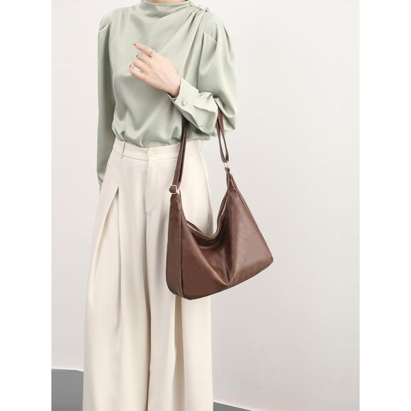 Hobo Bags for Women Foldable Vegan Leather Shoulder Handbag Slouchy Tote Crossbo - Picture 9 of 9